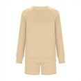 thumbnail image 6 of Enjoytime Winter Sets Women 2 Piece Outfits Solid Color Crewneck Long Sleeve Sweatshirt Shorts Loungewear Casual Loose Travel Matching Set Khaki S, 6 of 6