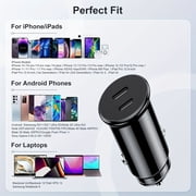 10FT for iPhone 14 13 24W Dual Port, with 2 pack Type C Cable USB C Car Charger,Type C to L Cable Compatible with iphone 14 13 12 11 x 8 7