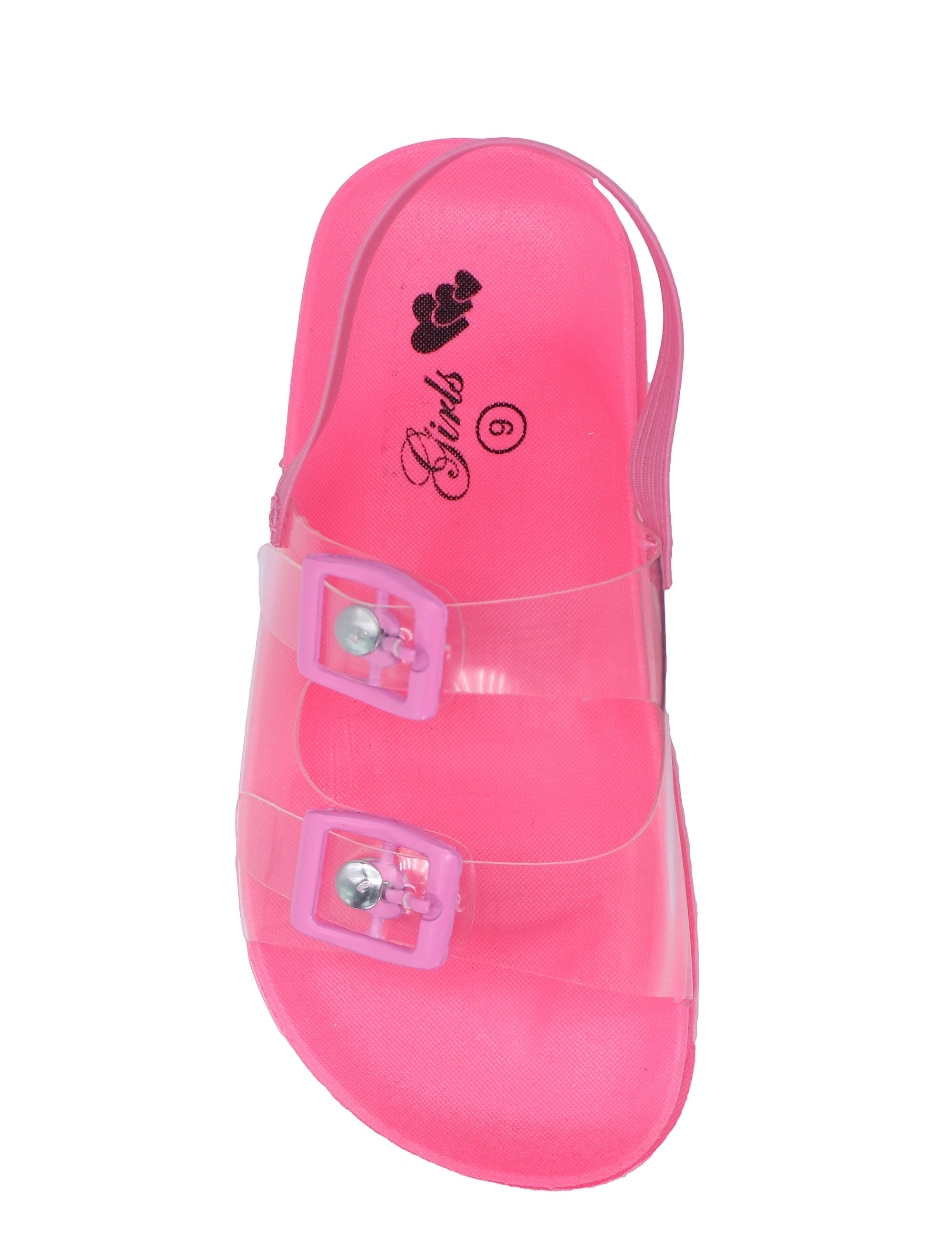 First Steps Two Bucke Footbed Neon Pink Translucent Sandal (Toddler Girls)