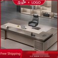 thumbnail image 2 of Free Shipping European Office Desk L Shaped Luxury Boss Standing Computer Desks Bookshelf Conference Bureau Office Furniture My Lux Decor Round, 2 of 31