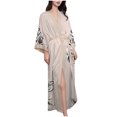 Women's Silky Kimono Robes Floral Printed 3/4 Sleeve Long Satin