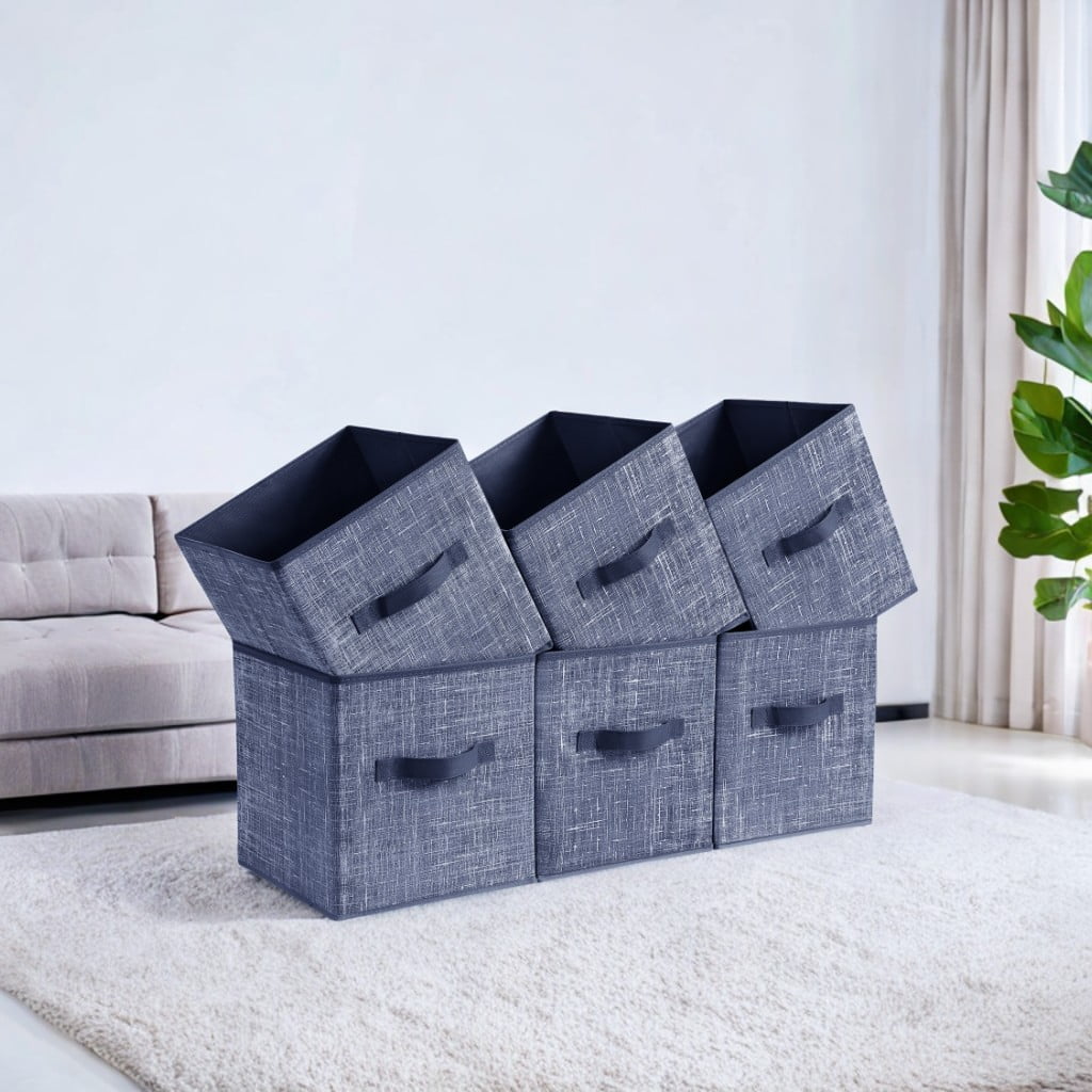11" Cube Storage Bin 6 Foldable Fabric Cube Organizer Bin with Double Handles Storage Box for Living Room Bedroom Office Navy Blue