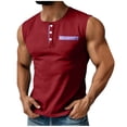 thumbnail image 3 of Jinhomg Mens Casual Henley Tank Top Sleeveless Button Down Workout Shirt with Chest Pocket Soft Summer Gym Muscle Tee for Men Wine,M, 3 of 7