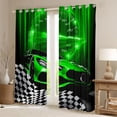 thumbnail image 2 of Homewish Cartoon Green Automobile Black Out Curtains, Sports Car Checkered Flag Curtains Pack of 2 (42x63 Each), Teens Kids Boys Men Bedroom Curtains, Window Curtains Bedroom Decor, 2 of 6