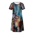 thumbnail image 4 of Dyegold Womens Sundresses Summer Casual Boho Pleated Knee Length Swing Aline Midi Party Beach Dress Floral Print Short Sleeve Sun dresses for Women Plus Crewneck Dresses Vacation, 4 of 5