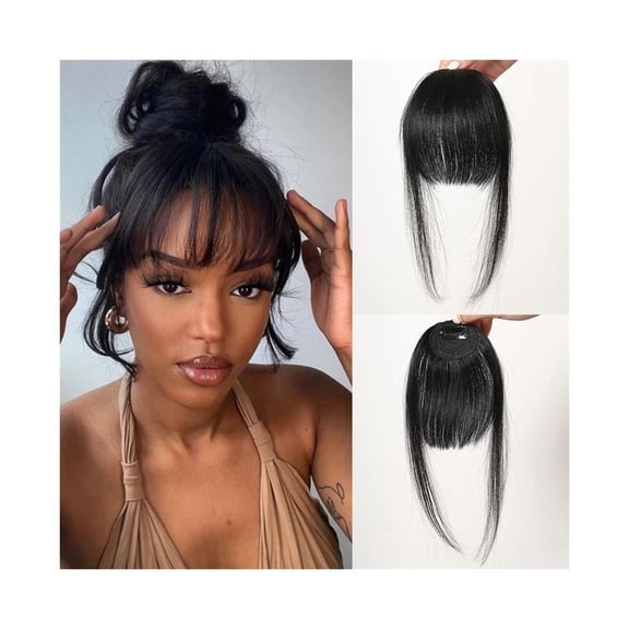 Human Hair Bangs for Women Clip on Air Bangs for Daily Hair Extensions Fringe Blunt Cut Bangs