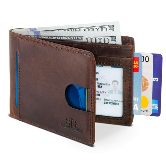 SERMAN BRANDS RFID Blocking Slim Bifold Genuine Leather Thin Minimalist Front Pocket Wallets for Men Billfold Wallet Men Gift (Texas Brown 2.0)