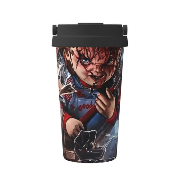 Saiise Chucky Print Travel Coffee Mug 16oz,Insulated Coffee Mug to Go,Reusable Coffee Travel Mug with Seal Lid,Vacuum Stainless Steel Coffee Cups for Hot/Ice Coffee Tea