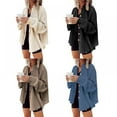 thumbnail image 4 of Womens Tops Autumn Solid Color Loose Fit Batwing Sleeve Waffle Knit Button Down Shirts Shacket Coat Top, 4 of 5