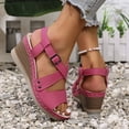 thumbnail image 3 of Platform Wedge Sandals for Women Open Toe Buckle Strappy Slingback Heels Lightweight Summer Vacation Dress Shoes Hot Pink Size 9.5, 3 of 6