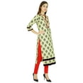 thumbnail image 4 of Amoghah Women Wear Floral Beige Cotton Kurti Indian Kurta Gift, 4 of 9