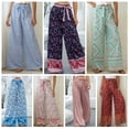 thumbnail image 4 of Moda mujer pantalones estampados pierna ancha fajas de cintura alta pantalones casuales sueltos Abanopi Aqua/Medio, 4 of 7