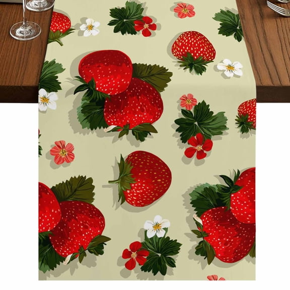 Table Runners 60 Inches Long Dress Scarves, Beige Red Strawberry Farmhouse Kitchen/Dining Table Runner, Small Coffee Tablerunners, Spring Floral Watercolor Summer Botanical 13x60 Inch
