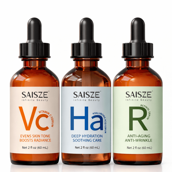 SAISZE Retinol Serum, Vitamin C Serum & Hyaluronic Acid Serum Set, Face Serum for Day & Night Skincare Routine, Firming & Hydrating, Valentine’s Day Gift Sets for Her, 2 fl oz × 3