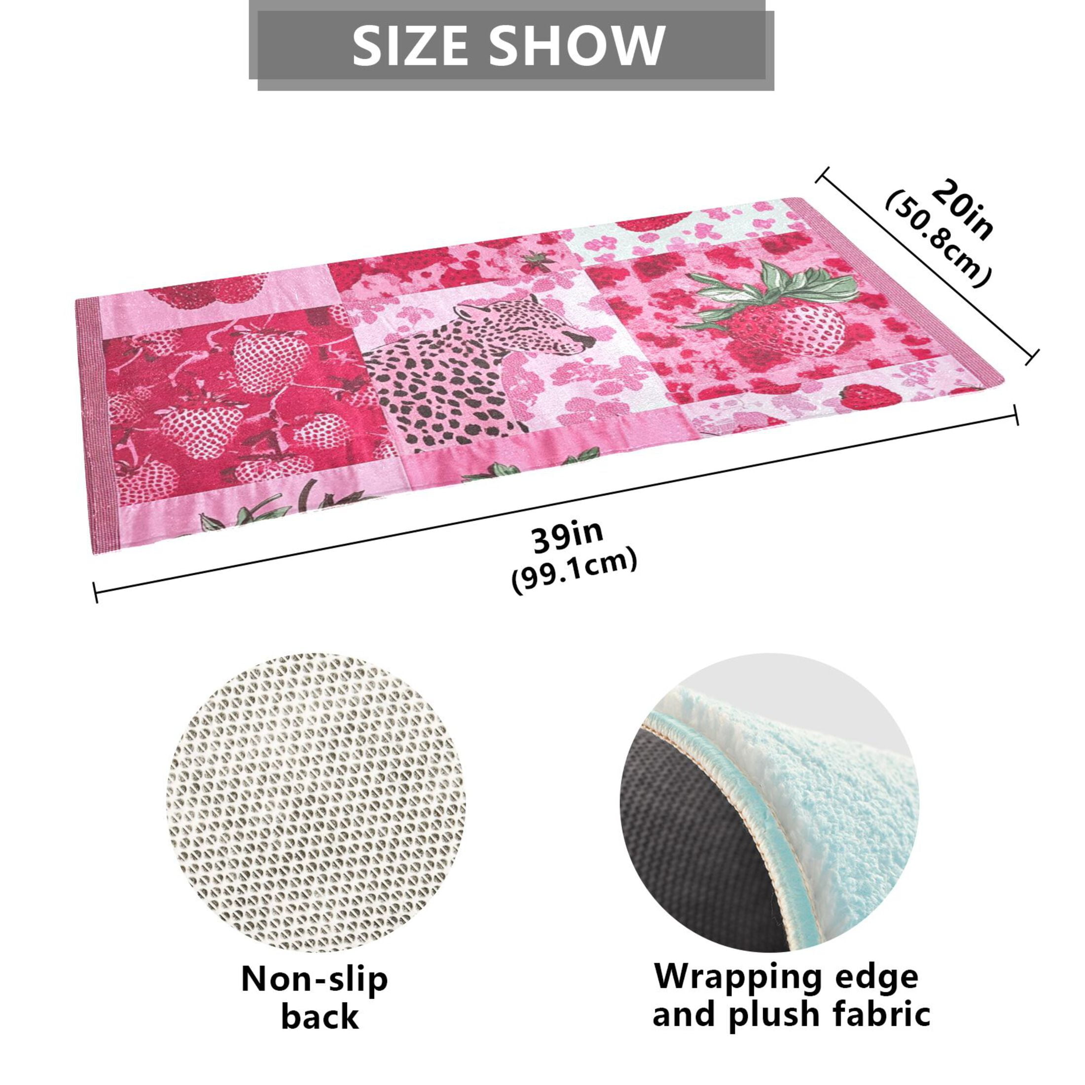 Pink Cheetah Strawberries Bathroom Rug 39x20 Non Slip Quick Dry Washable Bathroom Mats for Bedroom Living Room Kitchen