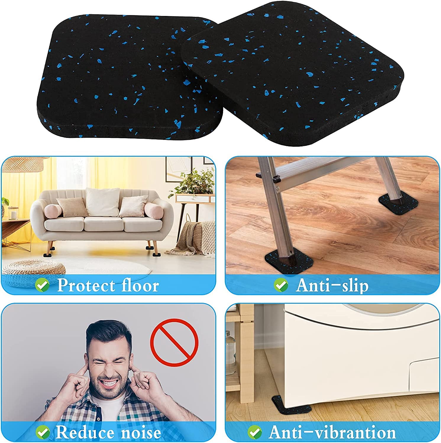 TuseyRxln 6Pcs Anti Vibration Washing Machine Mat, Anti Vibration Washing Machine Mat, 10 X 10 Cm Anti Vibration Washing Machine Rubber Pad For Treadmill, Tumble Dryer And Washing
