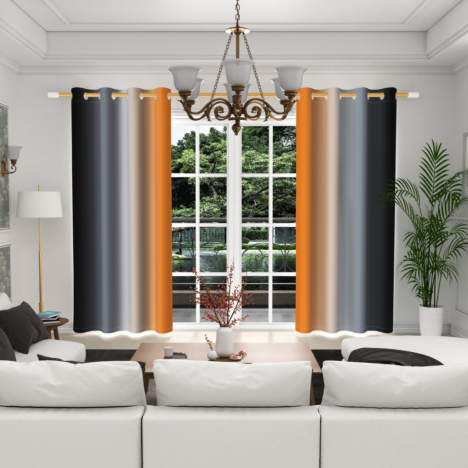 Lfeey Blackout Curtains for Bedroom Black and Burnt Orange Patchwork Curtains, 2 Panels Set, 42 x 72 inch