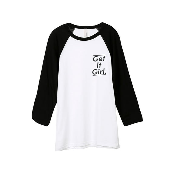 Get It Girl Unisex 3/4 Sleeves Baseball Raglan T-Shirt Tee White Black X-Small