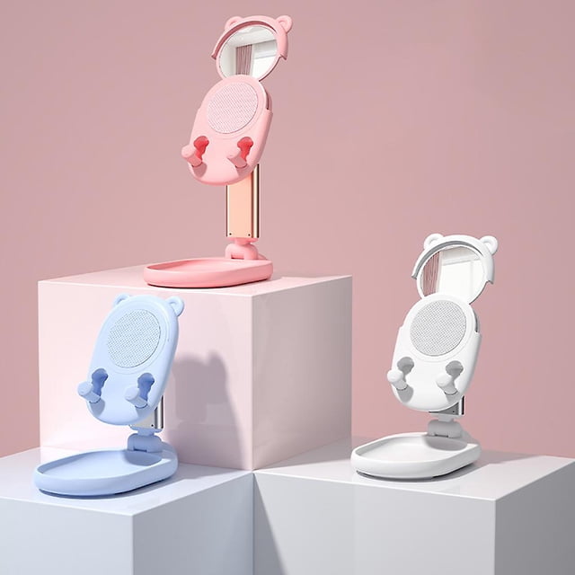 Blue Espejo de belleza telescópico, soporte para teléfono y tableta telescópico portátil de escritorio