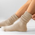 thumbnail image 4 of Women's Scrunch Crew Socks Retro 3-Pack Solid Cotton Boot Calf Socks Chunky Ribbed Cozy Slouchy Socks Size 5-11(White/Black/Beige), 4 of 6