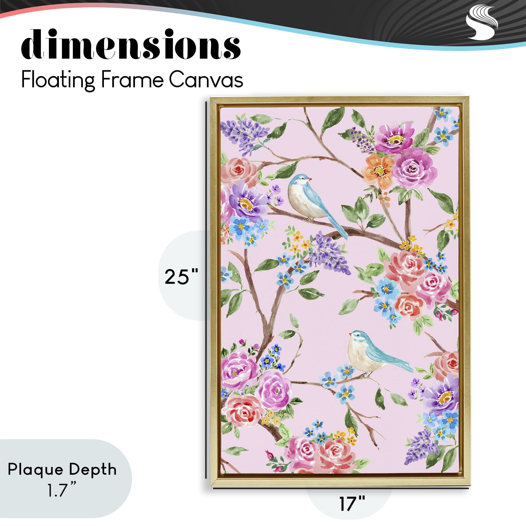 Stupell Industries Pink & Blue Spring Florals Gold Framed Floater Canvas Wall Art, design by Corinne Haig