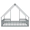 thumbnail image 5 of Miniyam Wood Full Size House-Shaped Floor Bed with Guardrails for Kids, Gray, 5 of 7