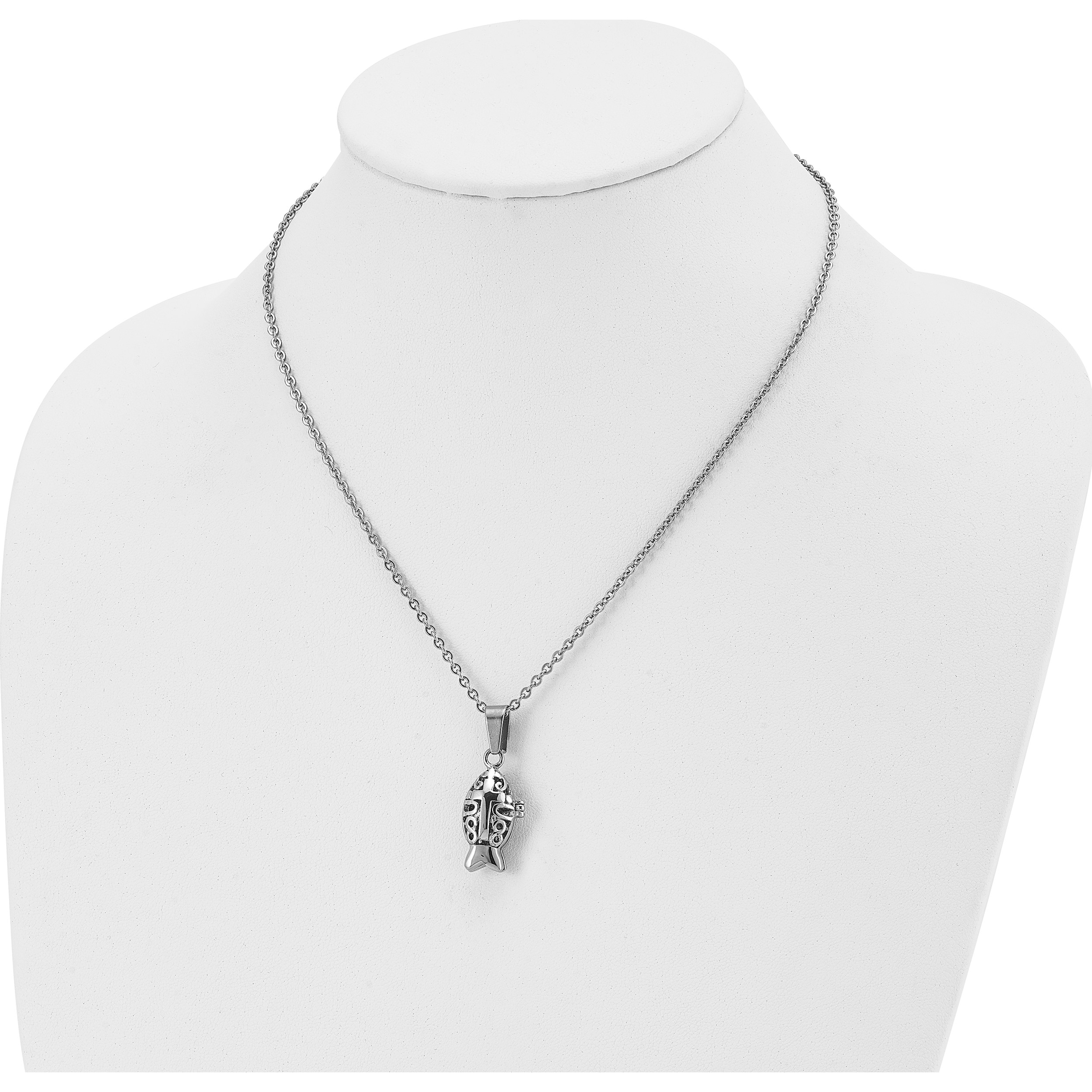 Stainless Steel Polished And Antiqued Magnetic Fish Prayer Box Necklace Made In China -Jewelry By Sweet Pea