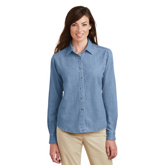 Port & Company - Ladies Long Sleeve Value Denim Shirt. Lsp10 , LSP10 , Faded Blue* , XXX-Large