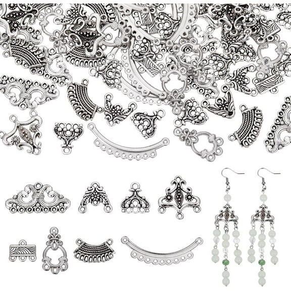 100Pcs Chandelier Connectors 8 Styles Tibetan Silver Dangle Chandelier Component Links Teardrop Fan Rhombus Connector Charms for Jewelry Making Supplies DIY Necklace Earrings