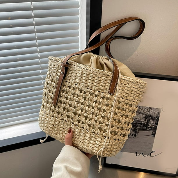Fashion Straw Handbag Handwoven Top Handle Satchel Summer Casual
