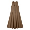 thumbnail image 4 of Uscallm Women's Sleeveless V Neck Maxi Dress Button Down Flowy Solid Boho Long Dresses Casual Lightweight Beach Vacation Summer Sundress, Brown S, 4 of 7