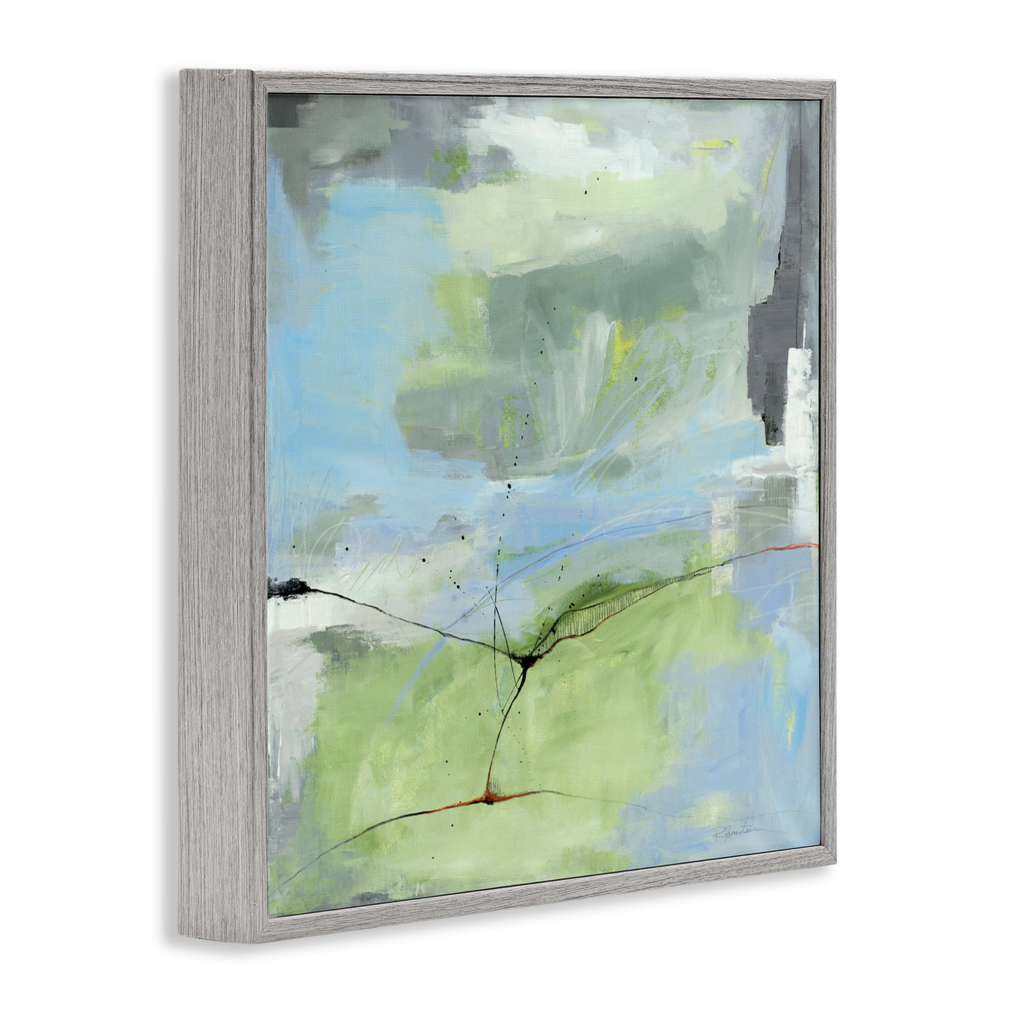 Stupell Industries Abstraction with Streaked Line Abstract Painting Gray Framed Art Print Wall Art, 17 x 17