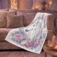 thumbnail image 6 of White horse blush floral wreath Flannel Blanket cozy watercolor equine artwork Home Decor for couch bedroom reading nook, Birthday Gift for horse lovers and moms, 6 of 9
