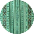 thumbnail image 1 of Ahgly Company Machine Washable Indoor Round Abstract Turquoise Blue Modern Area Rugs, 5' Round, 1 of 4