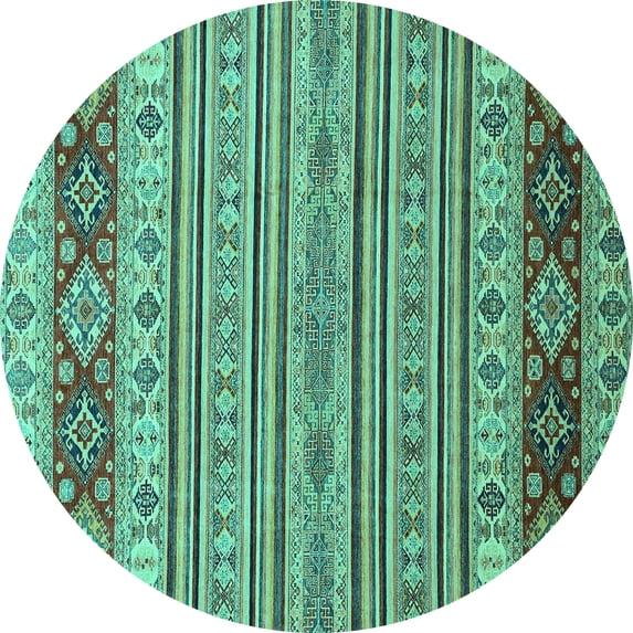 Ahgly Company Machine Washable Indoor Round Abstract Turquoise Blue Modern Area Rugs, 5' Round
