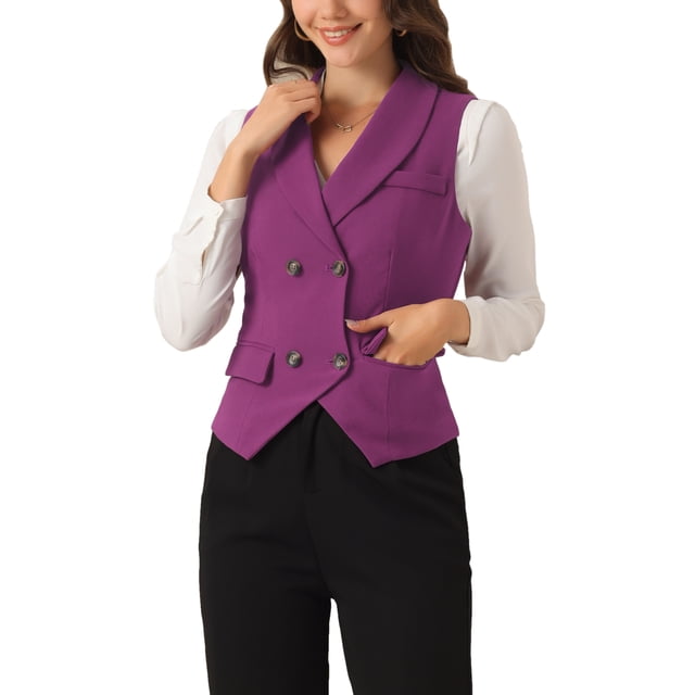 CHALECO DE TRAJE PARA MUJER INSPIRADOR CHIC, DE DOBLE BOTÓN, CON SOLAPA, VESTIDO ELEGANTE, TALLA L, PÚRPURA OSCURO