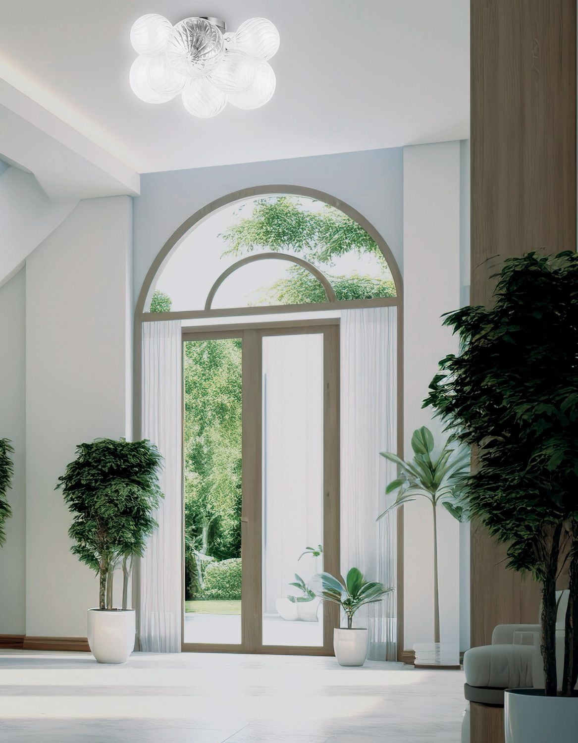 Plafonnier à 3 lumières Charlize, chrome poli, verre spiralé transparent