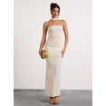 thumbnail image 5 of Beige Ruched Halterneck Strapless Maxi Dress For Evening Formal Occasion, 5 of 8