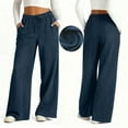 thumbnail image 2 of TEAJOPSUU Womens Wide Leg Jean Pants Casual Loose Elastic Drawstring Waist Palazzo Denim Pants with Pockets for Loungewear Everyday Going Out A-Dark Blue, 2 of 9