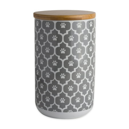 UPC: 0072456104267 | Gray Paw Lattice Print Ceramic Treat Canister