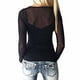 thumbnail image 4 of Blusa de malla negra con cuello transparente para mujer, blusa de otoño y verano, blusa de manga larga de color puro, camisa negra L, 4 of 8