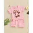 thumbnail image 3 of Suealasg 2Pcs Kids Girl Summer Clothes Short Sleeve Letter Flower Embroidery Tops Solid Color Shorts Sister Matching Outfits 6M 1T 2T 3T 4T Little Girl Casual Beach Outfits, 3 of 9