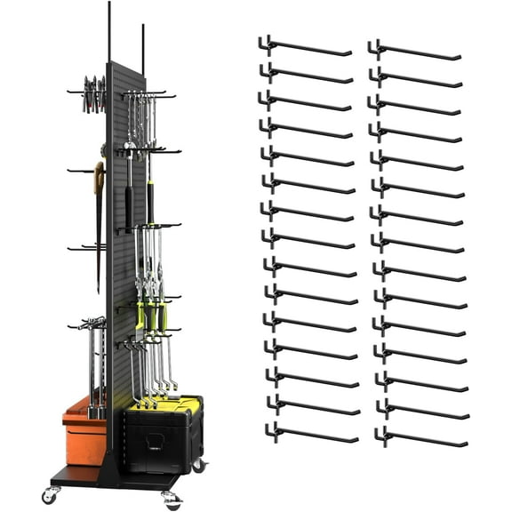 Portable Pegboard Organizer with 30 Hooks - Metal Shelving Panel for DIY Projects, Kitchen Decor, or Retail Display