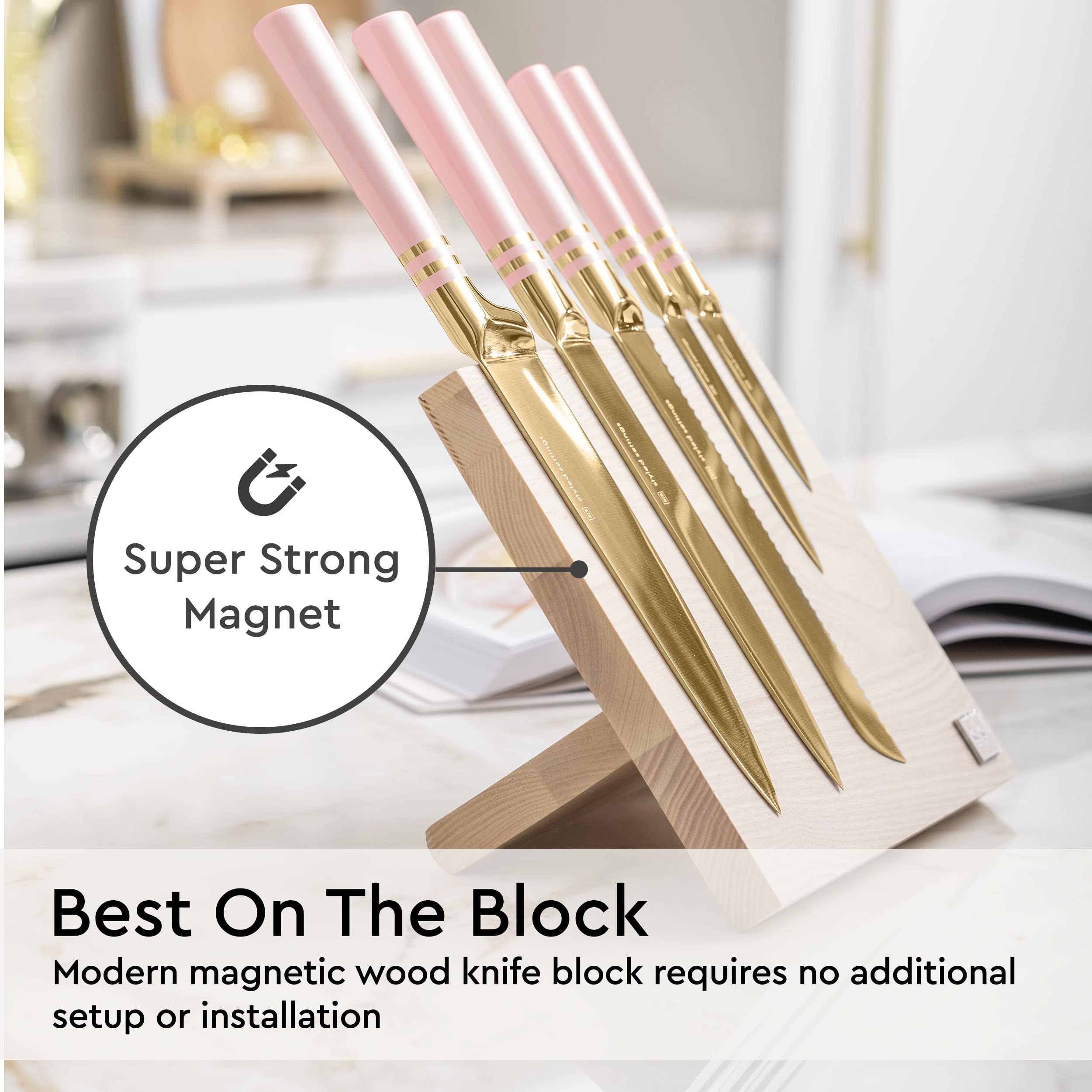 Styled Settings Pink and Gold Knife Set, 6-Piece Stainless Steel
