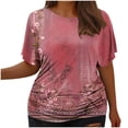 thumbnail image 1 of Tops Cortos para Mujeres, Cintura Plisada Cuello Redondo Tamaño Grande Camiseta de Manga Corta Top Casual Hecha de Estante de Imitación, Camisetas Casuales de Mujer, 1 of 6
