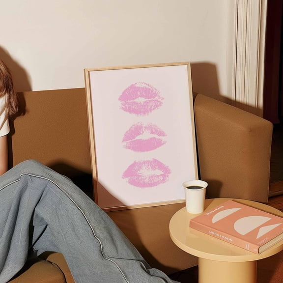 Modroom Pink Art Prints Aesthetic Wall Art Kiss Lips Wall Art Trendy Wall Art Lips Print Preppy Dorm Girly Fashion Wall Art Wall Art, Modern Wall Decor, 8x12 UNFRAMED