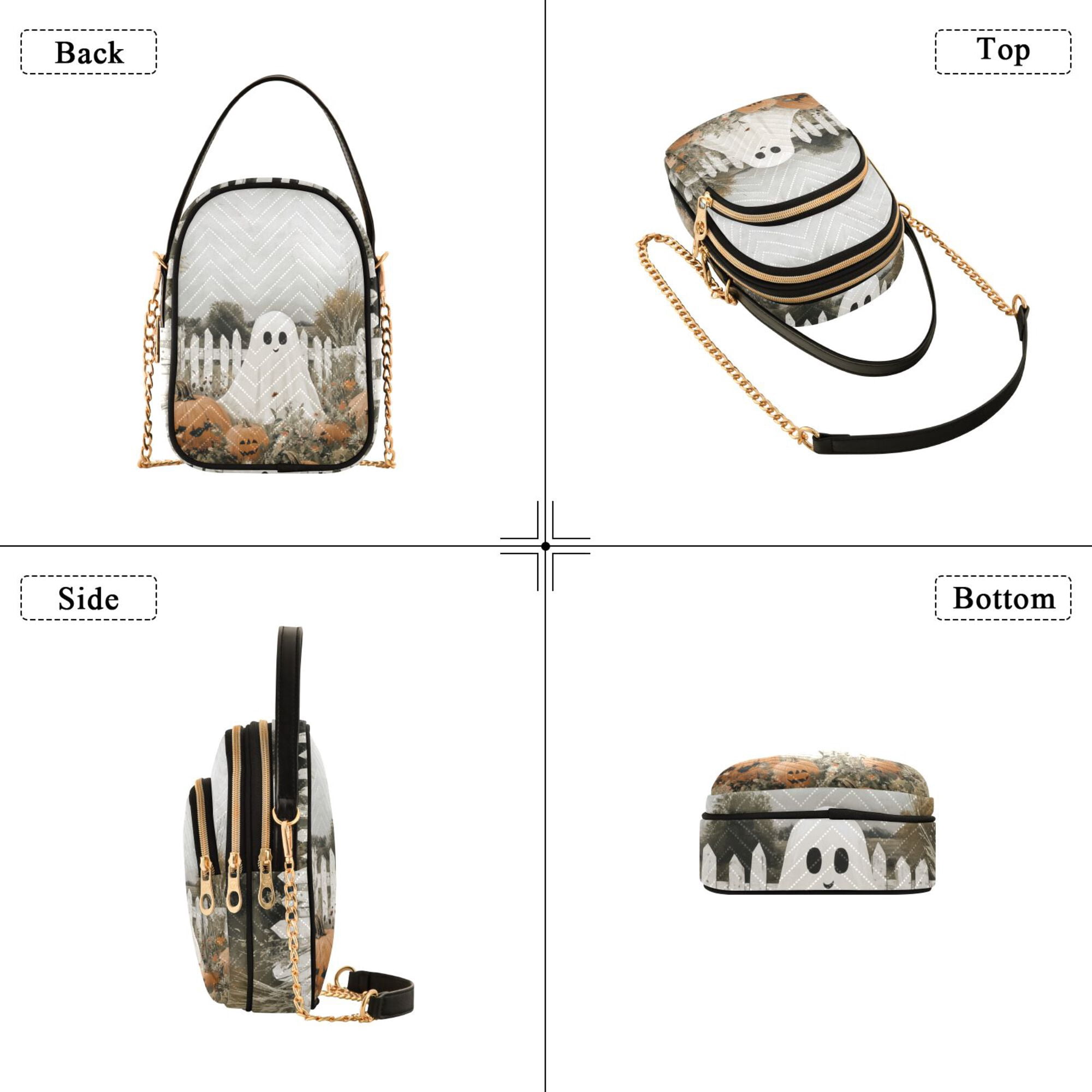 FORMRS Crossbody Bag for Women Quilted Travel Shoulder Cell Phone Purse with Chain Strap Handbag, Halloween Pumpkin Field