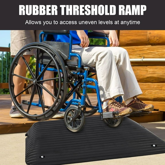 4" Rise Rubber Power Wheelchair Scooter Threshold Ramp for Thresholds, Doorways, Steps, Curb with Cable Protection Channel Non Slip Surface, 33000 LBS Capacity, Portable Solid