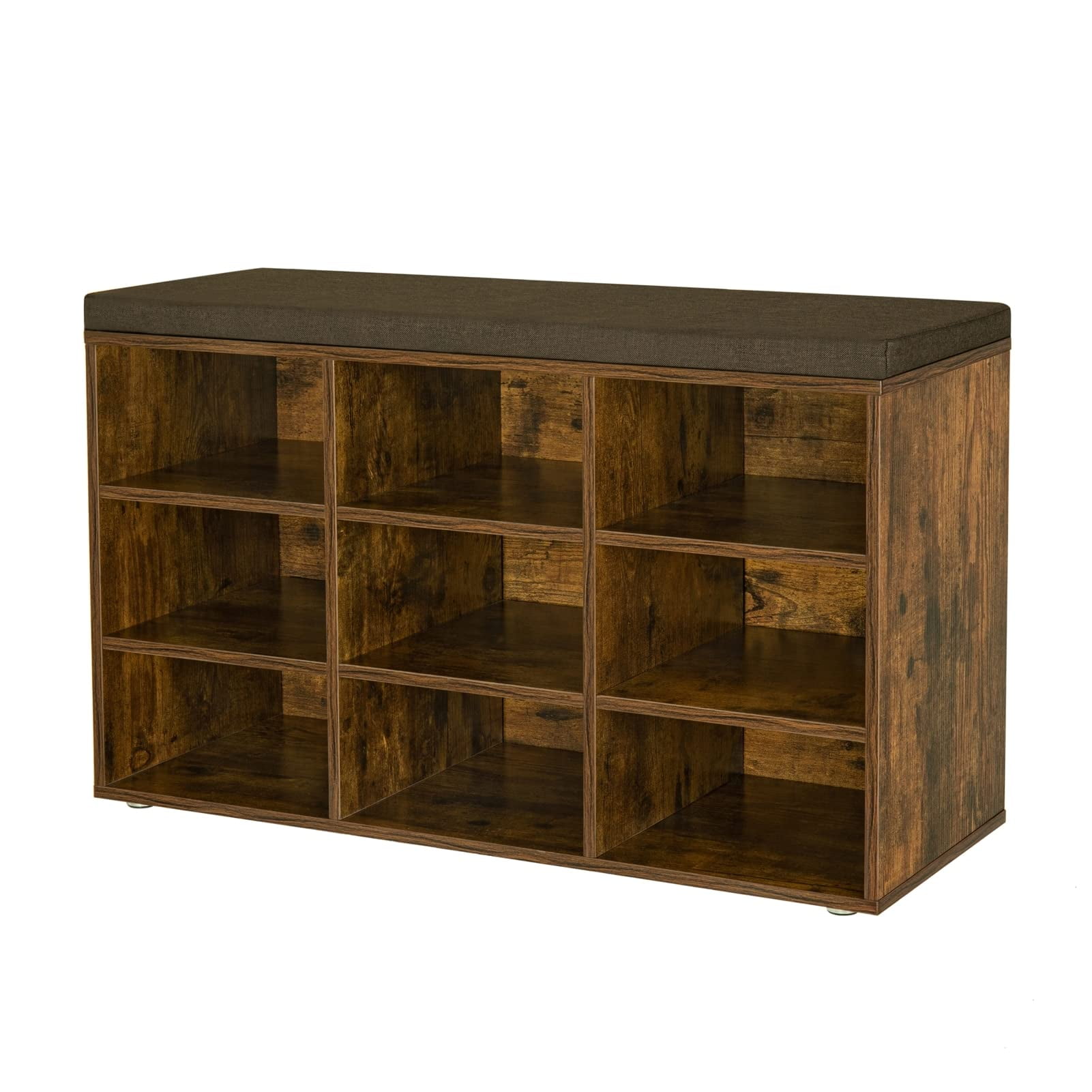 Shoe Storage Bench with Cushion, Cubby Shoe Rack with 9 Cubbies