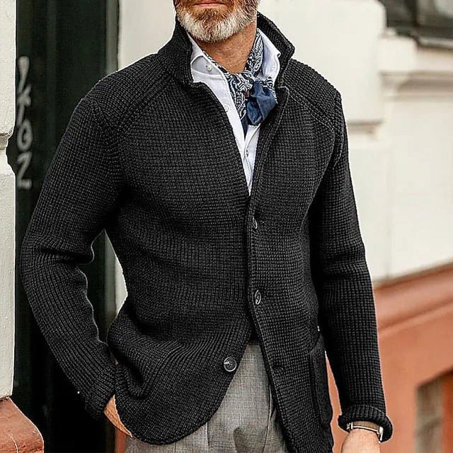 Suéter de moda europea y americana, suéter de punto de color sólido de manga larga informal para hombre, ropa de abrigo para hombre